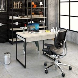 Escrivaninha Mesa Escritório Kuadra 2 Gavetas 90cm Industrial Snow Bege - 1