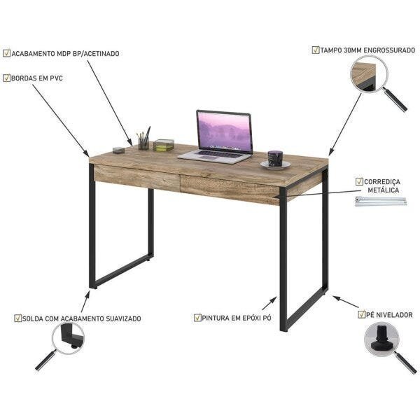 Mesa para Escritório 120cm 2 Gavetas Kuadra  - 5