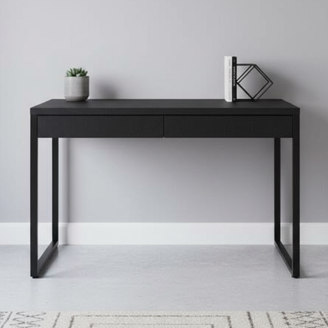 Escrivaninha Mesa Escritório Kuadra 2 Gavetas 120cm Industrial Preto Ônix
