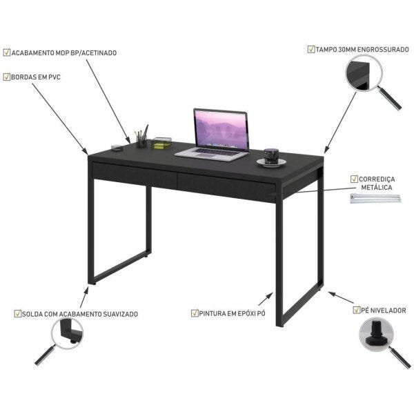 Mesa para Escritório 120cm 2 Gavetas Kuadra  - 4