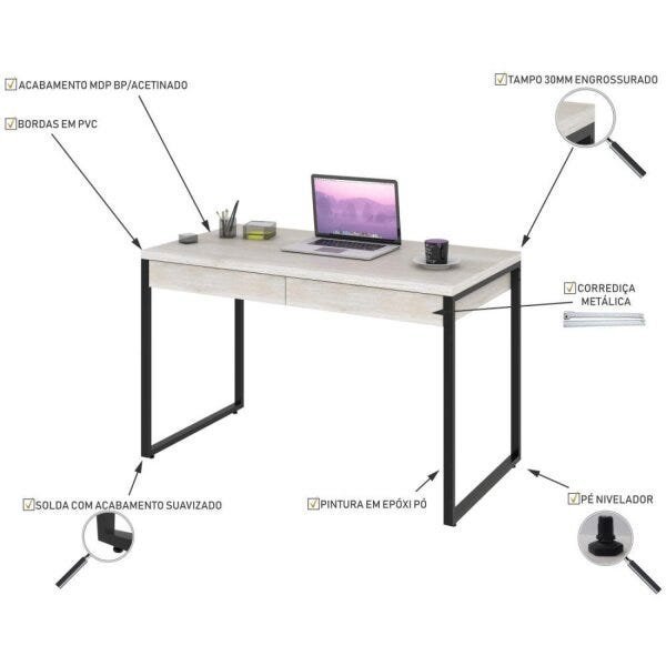 Mesa para Escritório 120cm 2 Gavetas Kuadra  - 5