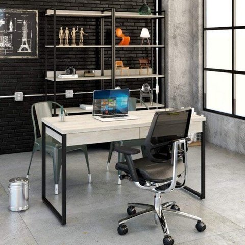 Escrivaninha Mesa Escritório Kuadra 2 Gavetas 135cm Industrial Snow Bege