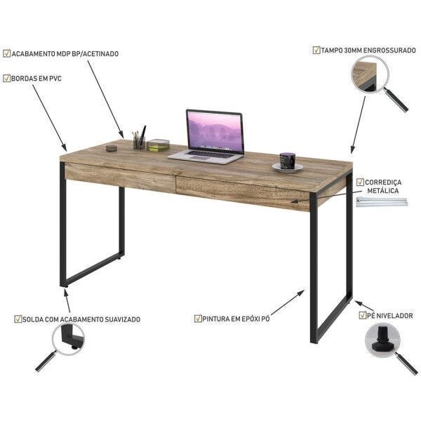 Mesa para Escritório 150cm 2 Gavetas Kuadra  - 4