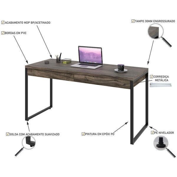 Mesa para Escritório 150cm 2 Gavetas Kuadra  - 5