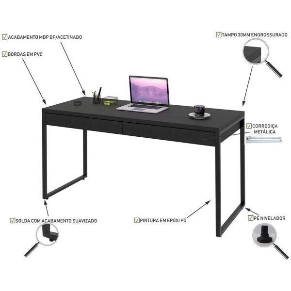 Mesa para Escritório 150cm 2 Gavetas Kuadra  - 5