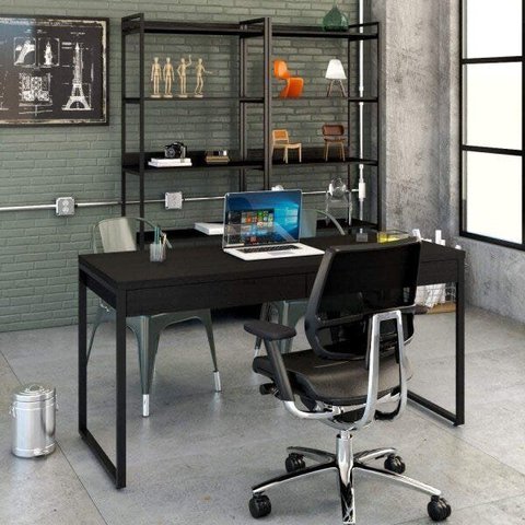 Escrivaninha Mesa Escritório Kuadra 2 Gavetas 150cm Industrial Preto Ônix