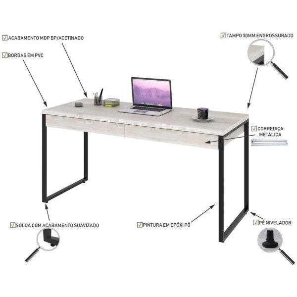 Mesa para Escritório 150cm 2 Gavetas Kuadra  - 5