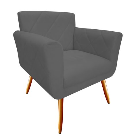 Poltrona Decorativa Sabrina Suede Cinza Pés Madeira Ms Decor
