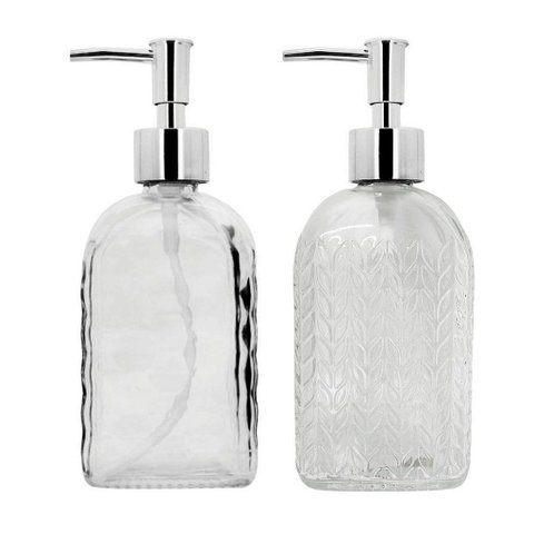 Kit Banheiro Porta Sabonete Líquido Vidro Clear 500ml 2PÇ