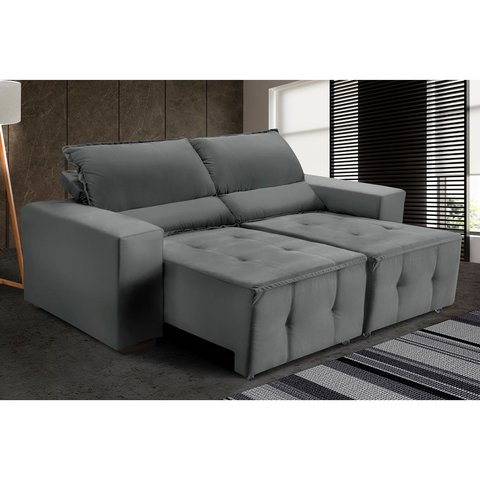 Sofá Alamo Retratil e Reclinável 1,72 Mts Veludo Cinza
