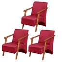 Ver imagem 1 de Kit 3 Poltronas Venus 1 Lugar Braço Madeira Maciça Tecido Suede Unidecor Vermelho