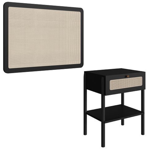 Cabeceira Solteiro 90cm e Mesa 1 Gaveta Arlo A10 Nero/preto - Mpozenato