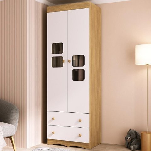 Guarda-roupa Infantil 62cm 2 Portas com Vidro e 2 Gavetas Serena Multimóveis Mp4430 Madeirado/