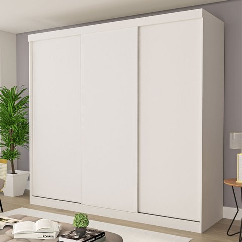 Guarda-roupa Casal 3 Portas 4 Gavetas de Correr Itália - Branco