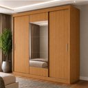 Ver imagem 1 de Guarda-Roupa 100% MDF 3 Portas de Correr 4 Gavetas com Espelho 193x213x55cm Cinamomo