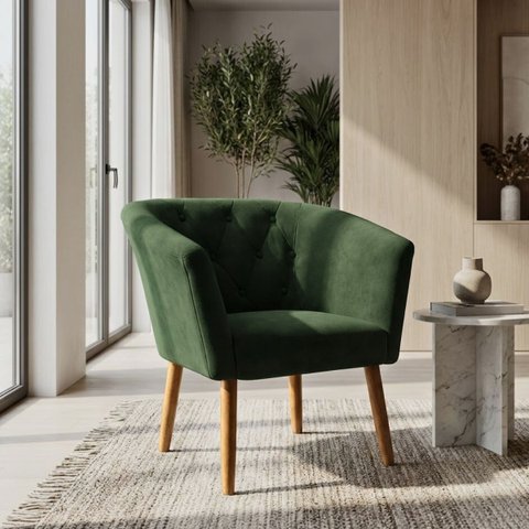 Poltrona Estofada Tecido Veludo para Salão de Beleza Elegante Confortável Pés de Madeira Resistente