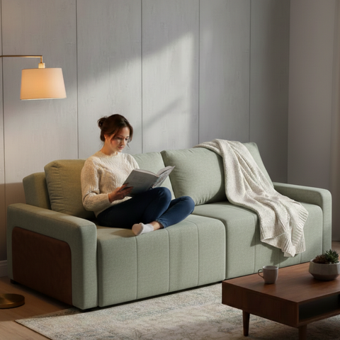 Sofá Cama Dublin, Retrátil e Reclinavél, Tecido Bouclé, Molas Ensacadas, 1,90m.