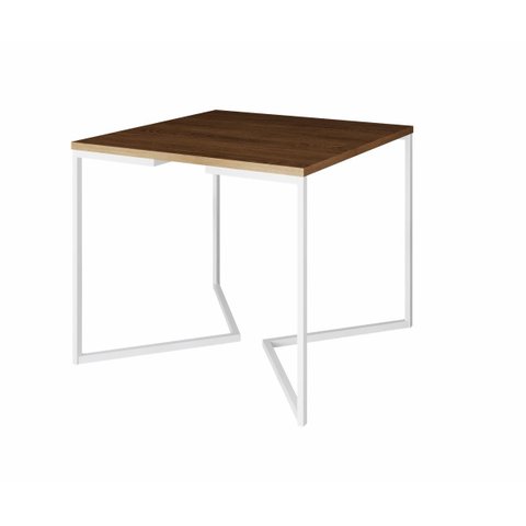 Mesa de Jantar Industrial Base De Ferro Branco em V Tampo 90x90 Amêndoa