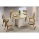 Ver imagem 5 de Mesa de Sala Jantar Chanel C/ Tampo Madeirado C/ Vidro Orgânico 136x136cm Off White/off White - Dj
