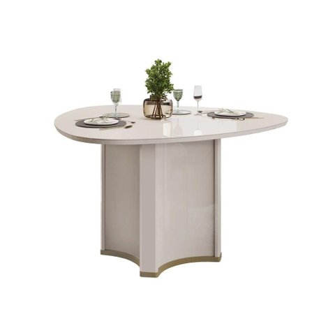 Mesa de Sala Jantar Chanel C/ Tampo Madeirado C/ Vidro Orgânico 136x136cm Off White/off White - Dj