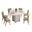 Ver imagem 4 de Mesa de Sala Jantar Chanel C/ Tampo Madeirado C/ Vidro Orgânico 136x136cm Off White/off White - Dj