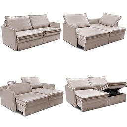 Sofá sem Caixa Retrátil Baú 1,75m Lounge Linho Bege Claro Cama inbox - 2