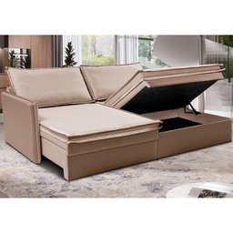 Sofá sem Caixa Retrátil Baú 1,75m Lounge Linho Bege Claro Cama inbox - 9