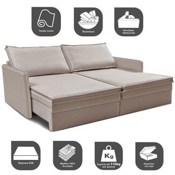 Sofá sem Caixa Retrátil Baú 1,75m Lounge Linho Bege Claro Cama inbox - 4