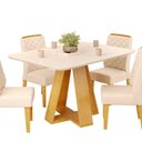 Ver imagem 2 de Conjunto Sala de Jantar Mesa Tampo Retangular Chanfrado Curvo Mad/vid 120 X 90cm Kiara Cedro Off Whi