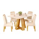 Ver imagem 1 de Conjunto Sala de Jantar Mesa Tampo Retangular Chanfrado Curvo Mad/vid 120 X 90cm Kiara Cedro Off Whi