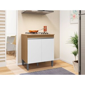 Balcão Multiuso Cooktop Andreia P/ 4 ou 5 Bocas 80 Cm Ajl Móveis - Amêndoa/branco