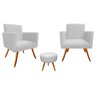 Kit 2 Poltronas Decorativa Bia + Puff Redondo Suede Branco Pés Madeira Ms Decor - 1