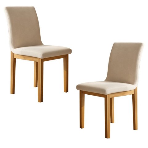 Conjunto 2 Cadeiras para Sala de Jantar com Pés em Madeira Maciça Bella Bege/Cinamomo/Veludo Palha