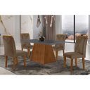 Ver imagem 1 de Sala de Jantar Completa Luna Tampo Madeirado C/ Vidro Curvo 120x80 e 4 Cadeiras Amsterdã Imbuia -