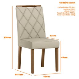 Cadeira para Mesa de Jantar Sarah Kit 2 Peças Amêndoa Veludo Nude – New Ceval - 2