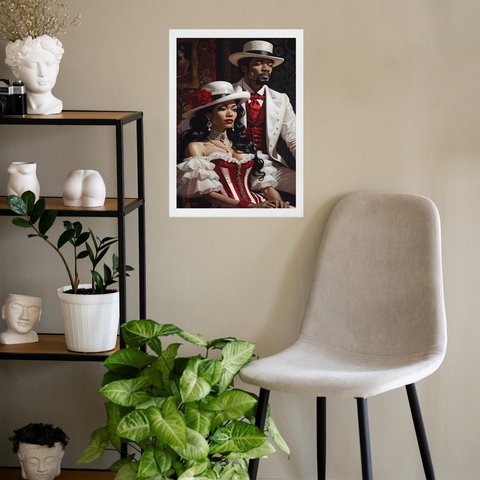 Quadro Umbanda Zé Pilintra e Maria Navalha 24x18cm:moldura Branca