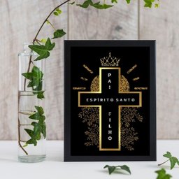 Quadro Decorativo Cruz Santíssima Trindade 45x34cm:Madeira branca - 1