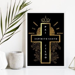 Quadro Decorativo Cruz Santíssima Trindade 45x34cm:Madeira branca - 2