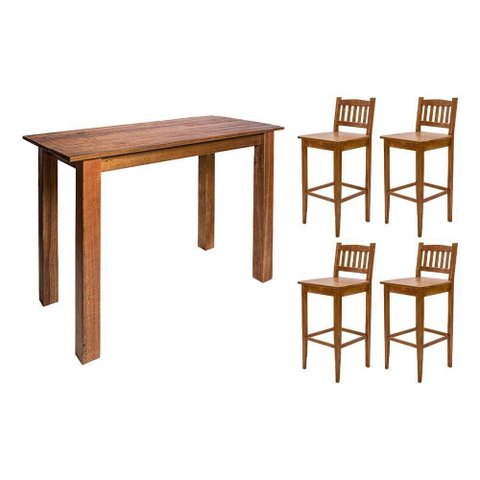 Aparador de Apoio 1,30m para Bar Rústico Decorativo com 4 Banquetas Bh em Madeira Maciça - Natural