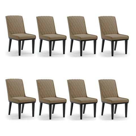 Cadeira Sala de Jantar Base Madeira Preto Kit 8 Sofia Suede D03 - D'Rossi Cor Marrom Rato