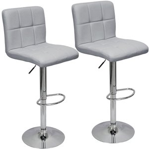 Kit 2 Banquetas Confort Gomos Estofada Couro Giratória c/ Regulagem Cinza