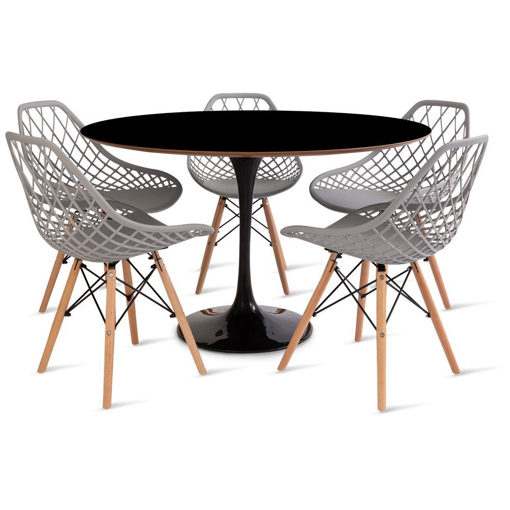 Conjunto Mesa Saarinen Preta 120cm e 5 Cadeiras Kaila Cinza - 1