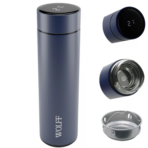 Garrafa Térmica para Água em Aço Inox com Termômetro Digital Led 500ml - Azul