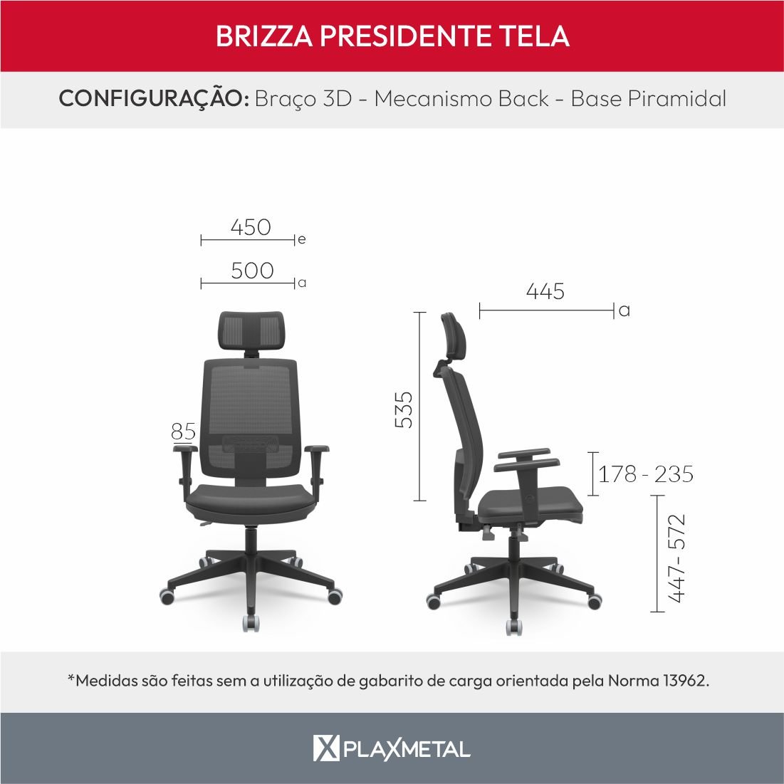 Cadeira Brizza Tela 3d Backplax Aluminio - Sintético Preto - 4