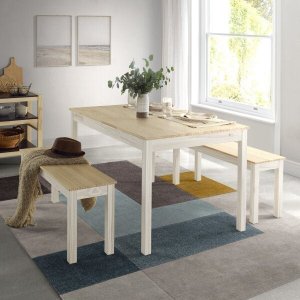 Mesa de Madeira Maciça 4 Lugares com Bancos Mandacaru Cabecasa MadeiraMadeira