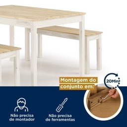 Mesa de Madeira Maciça 4 Lugares com Bancos Mandacaru Cabecasa MadeiraMadeira - 4