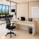 Ver imagem 1 de Conjunto Mesa de Escritório 140x60cm Cadeira Ergonômica Reclinável Sistema Syncron Pistão Classe 4