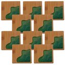 Ver imagem 1 de Kit 10 Porta Copo Bambu Detalhe em Resina Suporte Quadrado Descanso Mesa Bolacha Chopp Apoio Copos