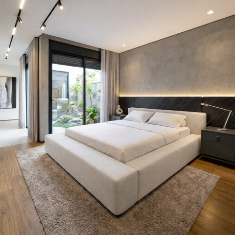 Cama King Sofisticada Grande Estofada Moderna com Cabeceira:linho Off White