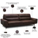 Ver imagem 3 de Sofá 3 Lugares para Sala Living Industrial 236cm Cádis L06 Couro Marrom Escuro - Lyam Decor